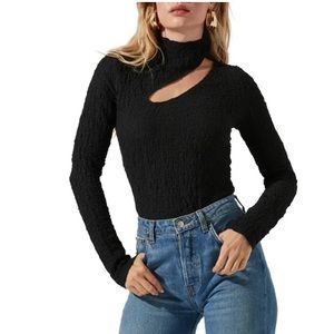 ASTR Asymmetric Cutout Mock Neck Cotton Blend Top In Black NWT Size Small